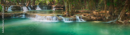 Beautiful waterfall Huai Mae Khamin, Thailand. Panorama © Olga Khoroshunova