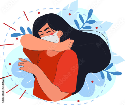 Virus protection, coughing and sneezing at the elbow. Spread of the disease. Flat illustration for banner or infographic about virus.