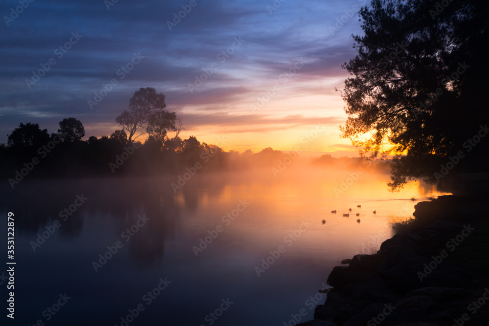 Foggy dawn skies over the billabong