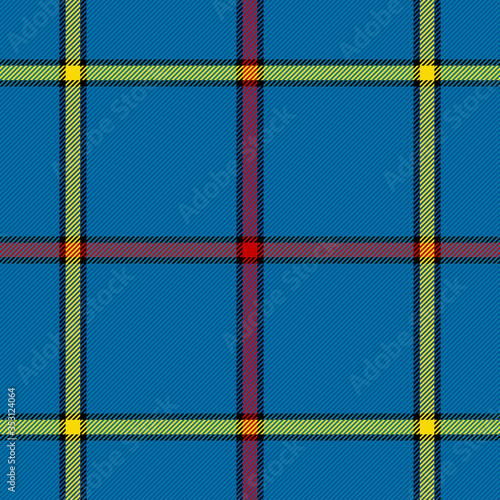 Tartan plaid. Scottish pattern in blue, red and yellow cage. Scottish cage. Traditional Scottish checkered background. Template for design ornament. Seamless fabric texture. Vector illustration