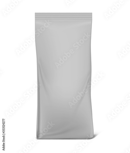Blank foil gusseted bag, vector mockup. Coffee or tea packaging, mock-up