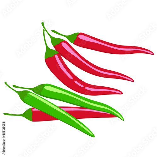 Red and green bitter peppers. Isolated vector image on a white background