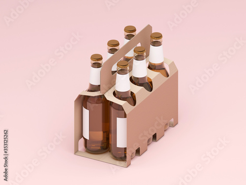 Quadro em tela Beer bottles in a cardboard carrier