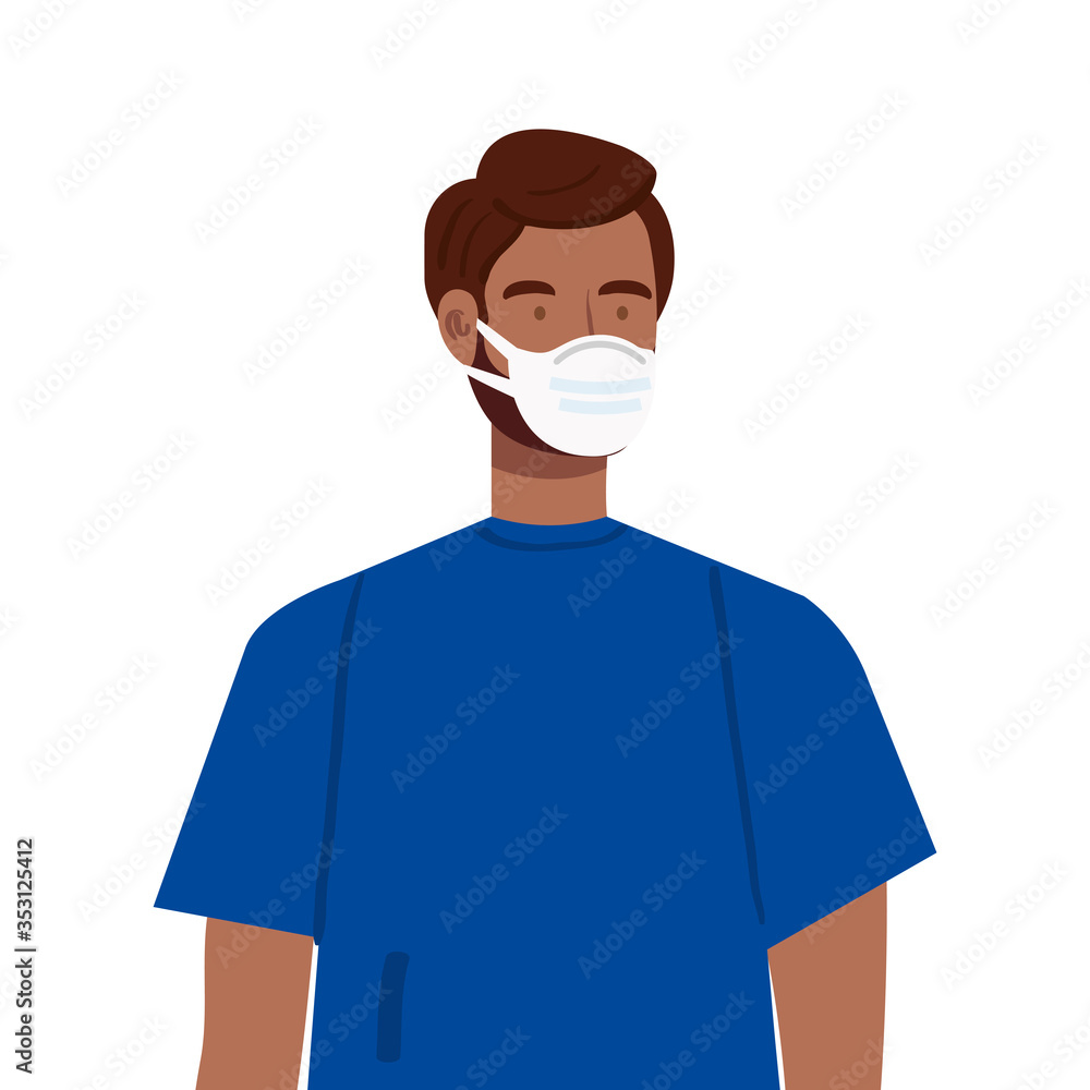 man afro using protective surgical mask for covid 19 prevention vector illustration design man afro using protective surgical mask for covid 19 prevention vector illustration design