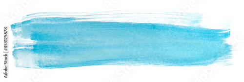 watercolor stain brush strokes blue texture horizontal on a white background
