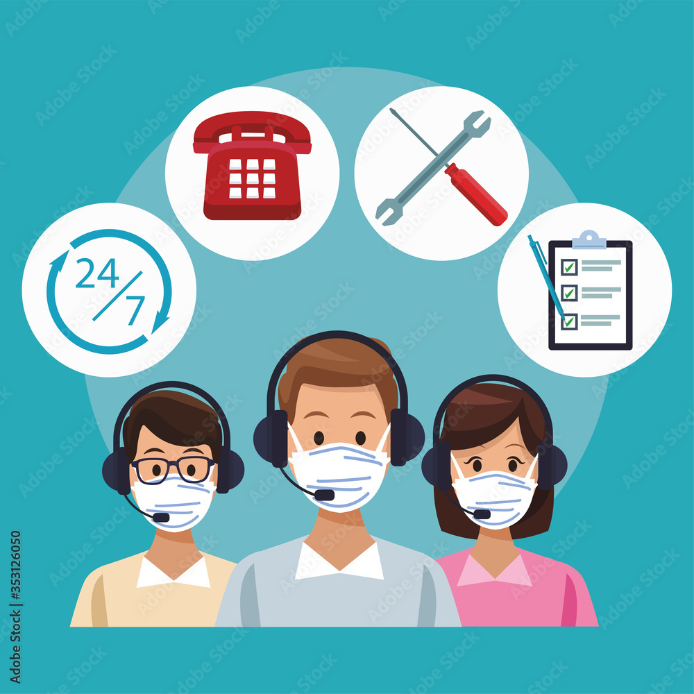 call center support workers wearing medical mask call center support workers wearing medical mask