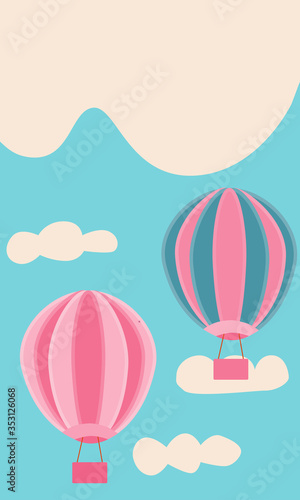 Banner with balloons flying in the sky, clouds and free space for text. It can be used as a flyer, booklet, background image.