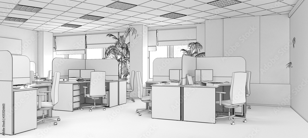 office, interior visualization, 3D illustration office, interior visualization, 3D illustration