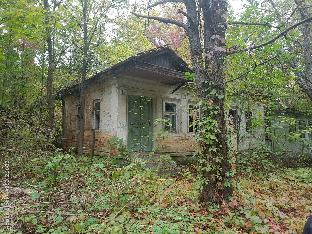 Deserted, derelict house building situated in Pripyat inside the exclusion zone, Chernobyl, evacuated shortly after nuclear disaster in 1986.