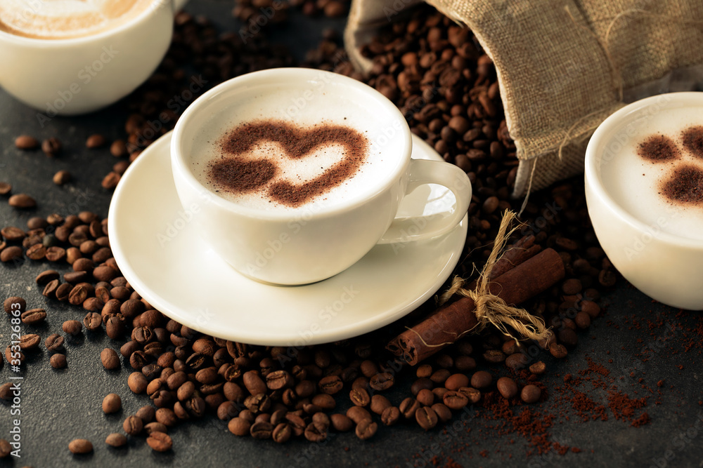 Latte art surrounded with coffee beans Latte art surrounded with coffee beans