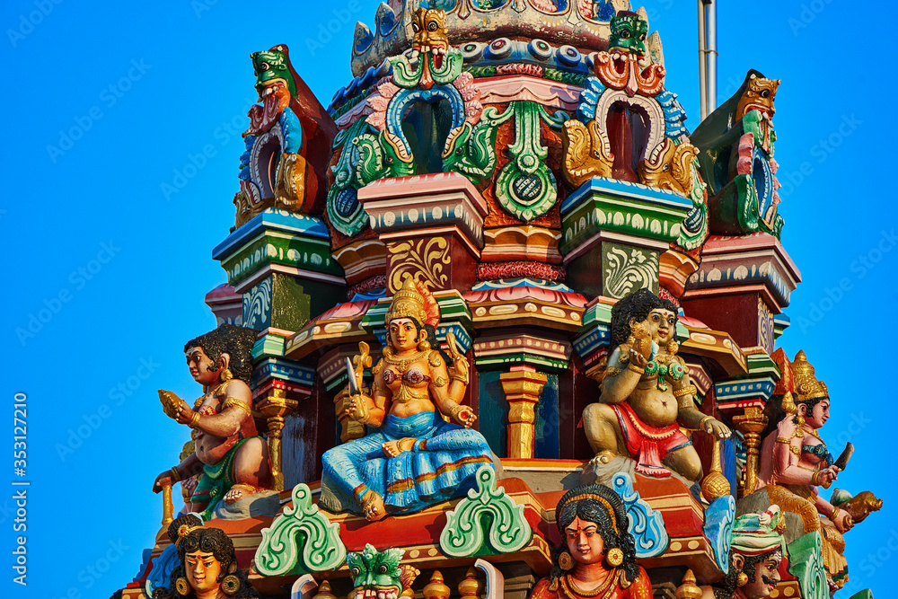 detail of gods and godness on the Hindu Sri Mahamariamman Temple in Little India at Georgetown Penang, Malaysia detail of gods and godness on the Hindu Sri Mahamariamman Temple in Little India at Georgetown Penang, Malaysia