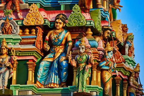 detail of gods and godness on the Hindu Sri Mahamariamman Temple in Little India at Georgetown Penang, Malaysia