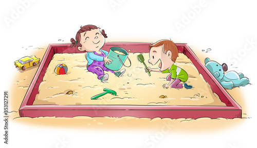 Little children playing park with sand