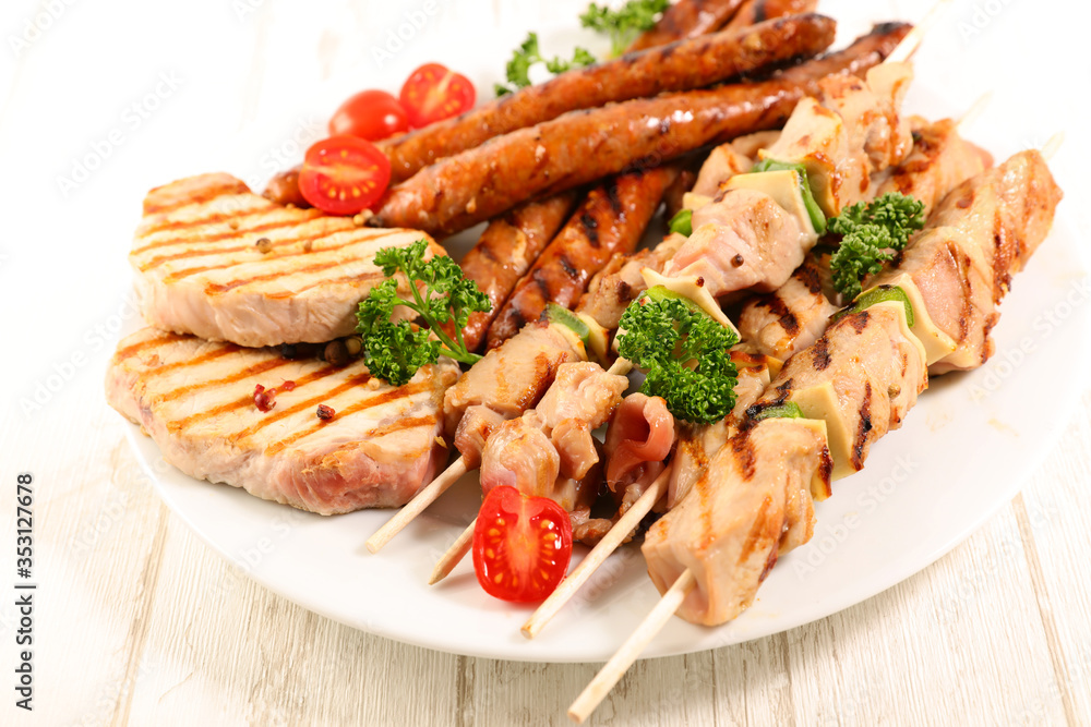 assorted of meat barbecue, pork with beef and sausage