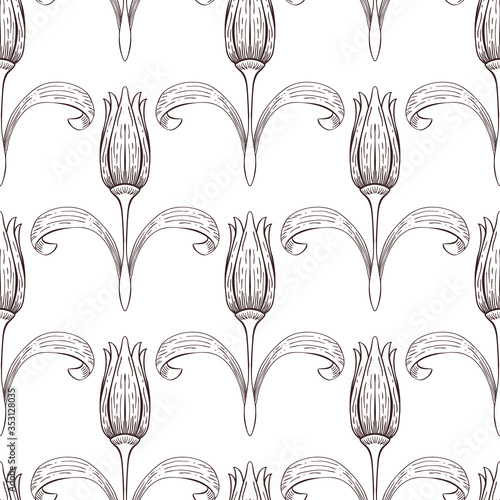 Contour flowers in vintage style