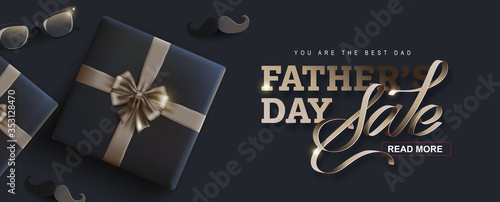 Father's Day Sale banner design with luxury gift background. Vector illustration.