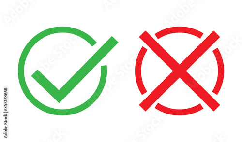Check cross mark. Red and green sign. Vector illustration in flat.