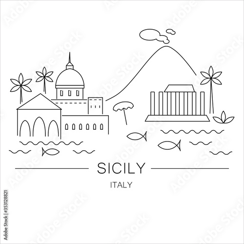 vector illustration of Sicily Italy.