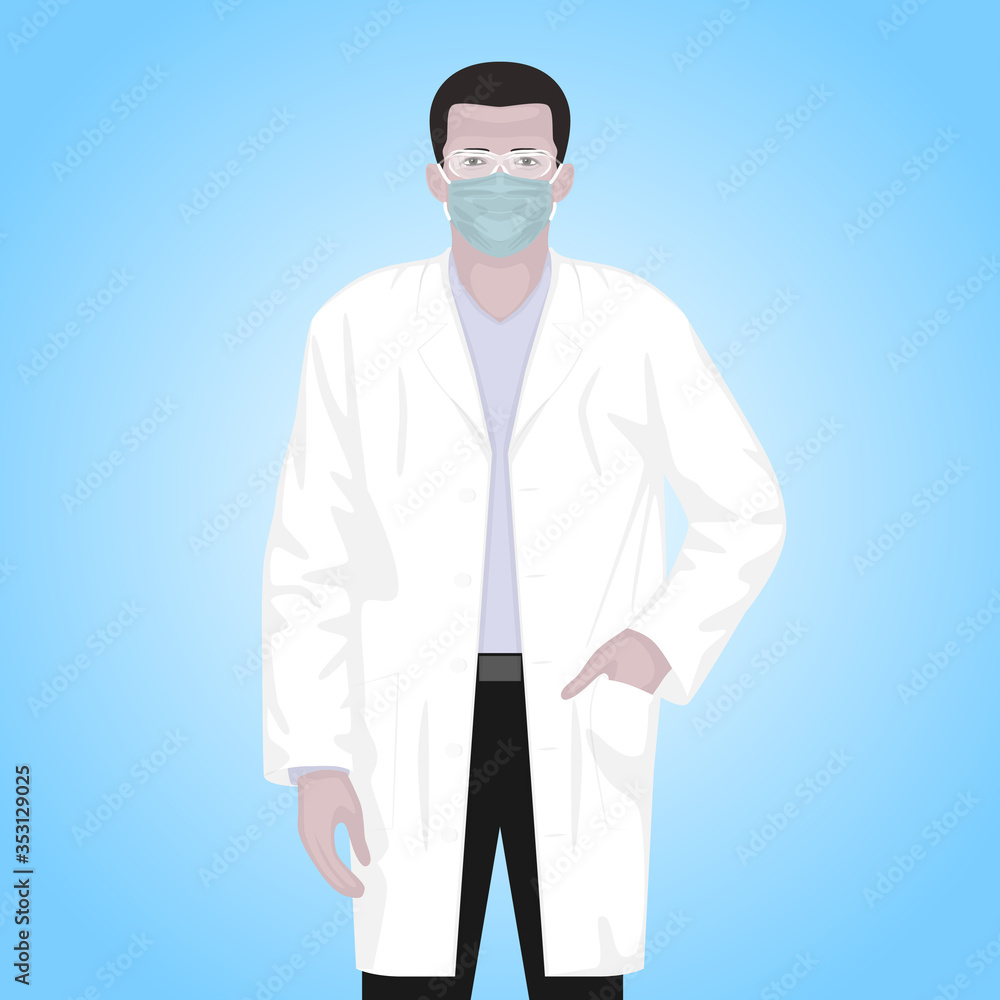 Illustration of a medical worker in a medical mask and glasses for protection against viruses. Illustration of a medical worker in a medical mask and glasses for protection against viruses.