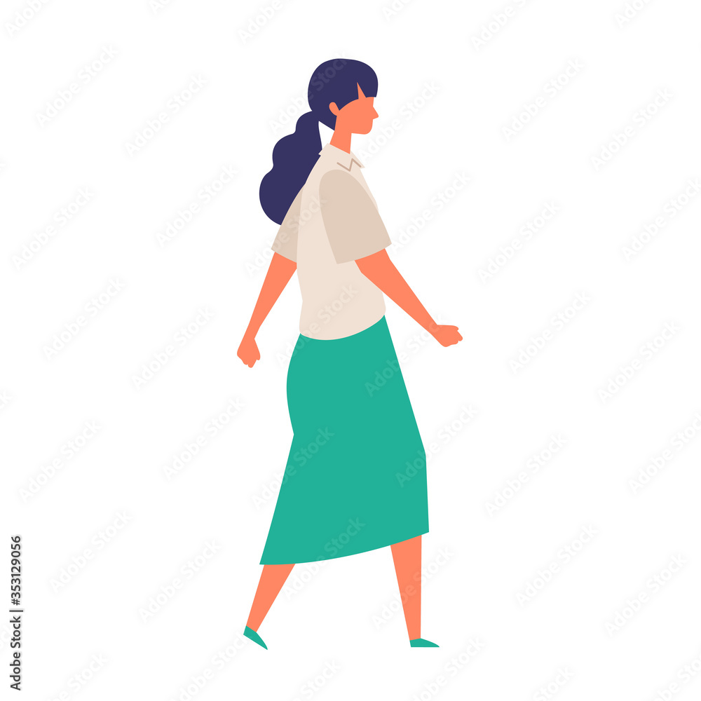 Vector flat illustration of walking woman