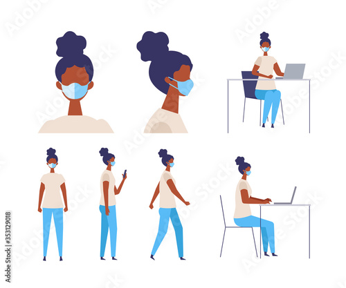 Vector flat illustration of people wearing a surgical mask
