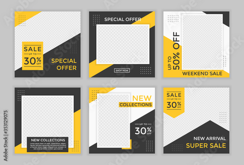 Editable template post for instagram and social media ad. web banner ads for promotion design with yellow and black color. 