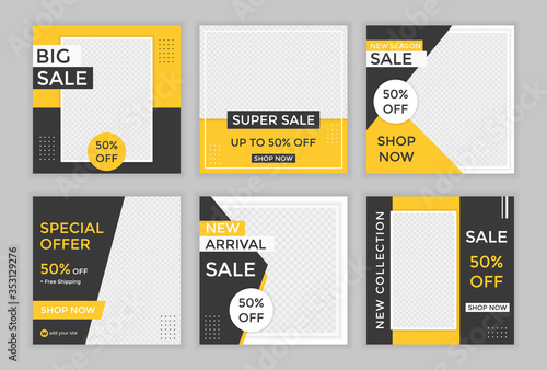 Editable template post for instagram and social media ad. web banner ads for promotion design with yellow and black color. 