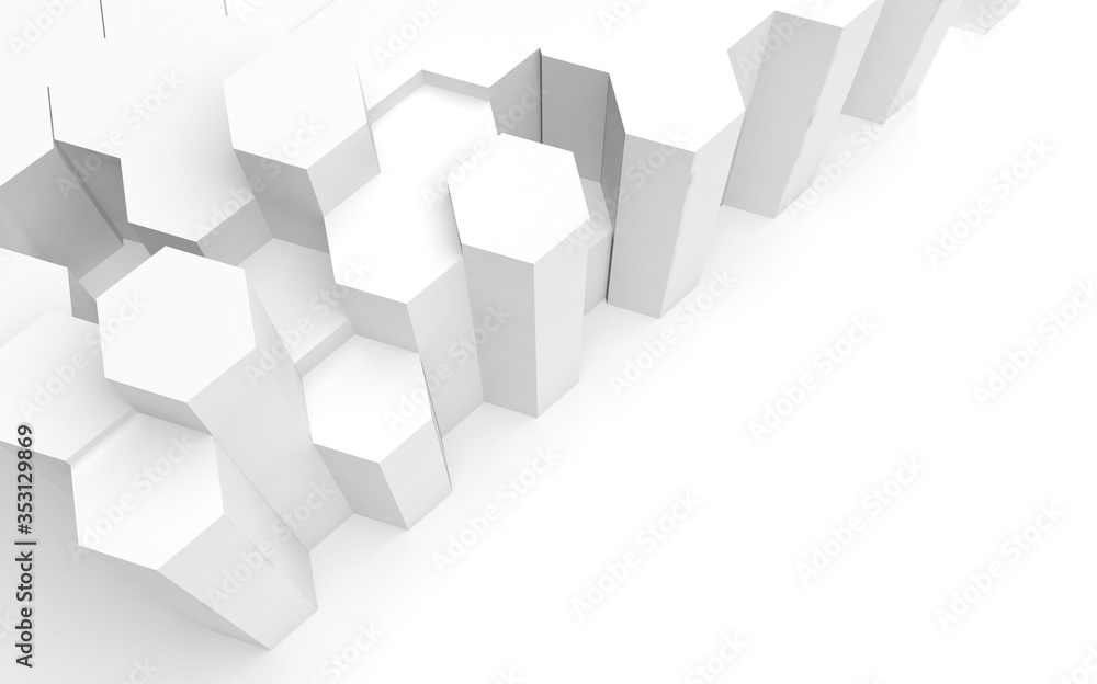 Obraz premium White abstract background with honeycomb. Hexagon bars isolated on white backdrop. 3D illustration
