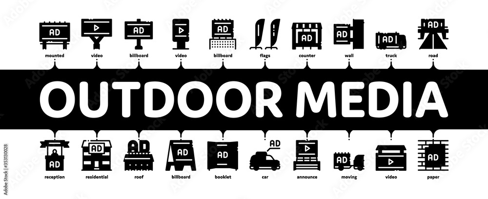 Outdoor Media Advertising Promo Minimal Infographic Web Banner Vector ...