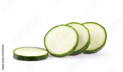 slice fresh zucchini with slice on white background