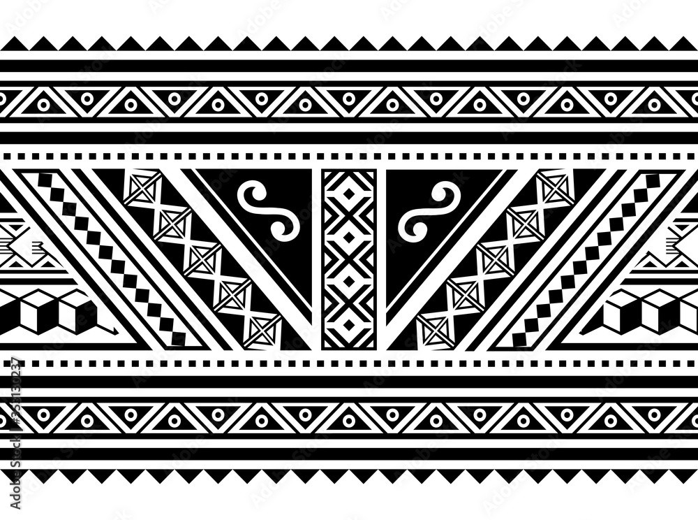 Polynesian geometric seamless vector long horizontal pattern, Hawaiian tribal design inspired by Maori tattoo art
Polynesian geometric seamless vector long horizontal pattern, Hawaiian tribal design inspired by Maori tattoo art