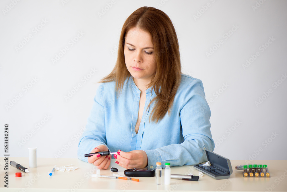Measuring blood sugar with a blood glucose meter. Measuring blood sugar with a blood glucose meter.