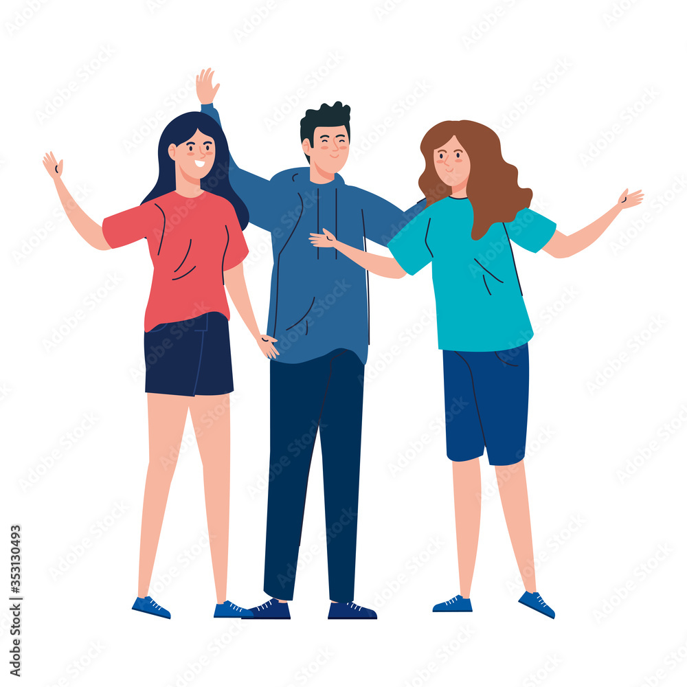 Fototapeta premium man and women together, happy, people, happiness and friendship, male and female characters vector illustration design