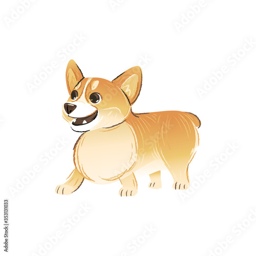 Cute Welsh Corgi Pembroke dog or puppy, flat cartoon vector illustration isolated.