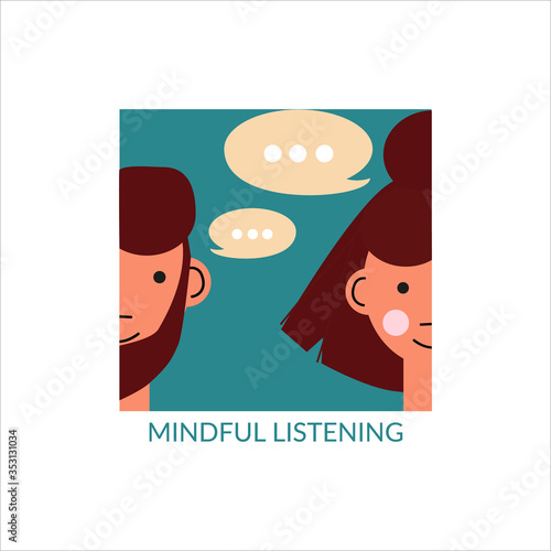 Mindful lifestyle. Male and female having a dialogue illustration. Dialogue bubbles vector flat illustration