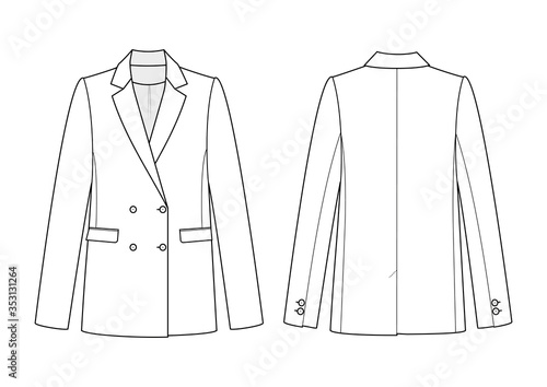 Fashion technical drawing of the double-breasted jacket
