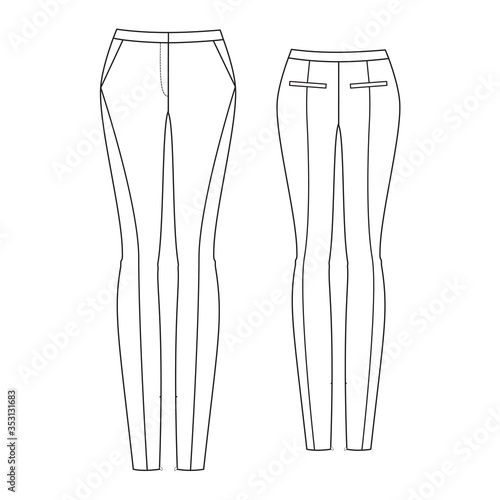 Fashion illustration of slim pants. Technical drawing 
leggings
