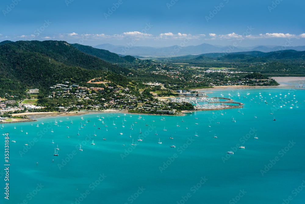 Fototapeta premium Aerial view of Airlie Beach, Queensland