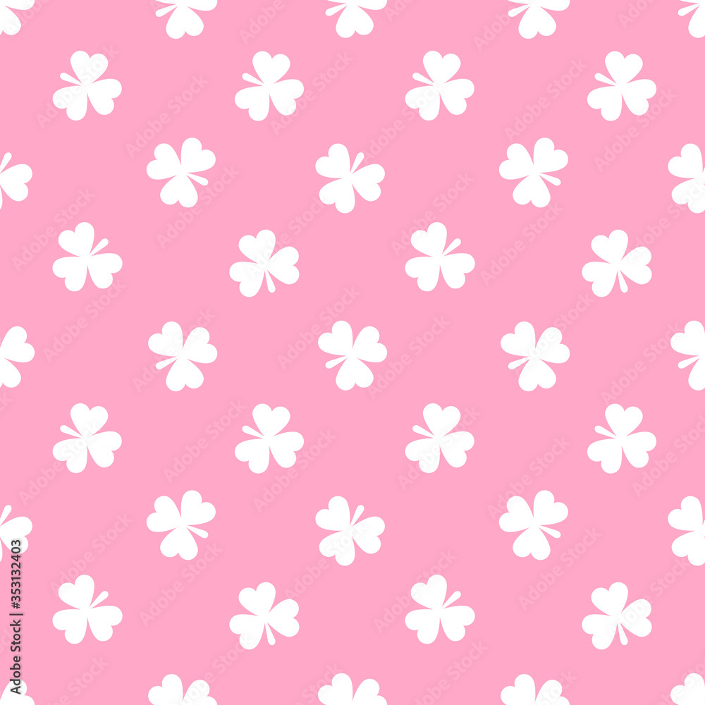 Seamless pattern with cute small three-leaf clover leaves
