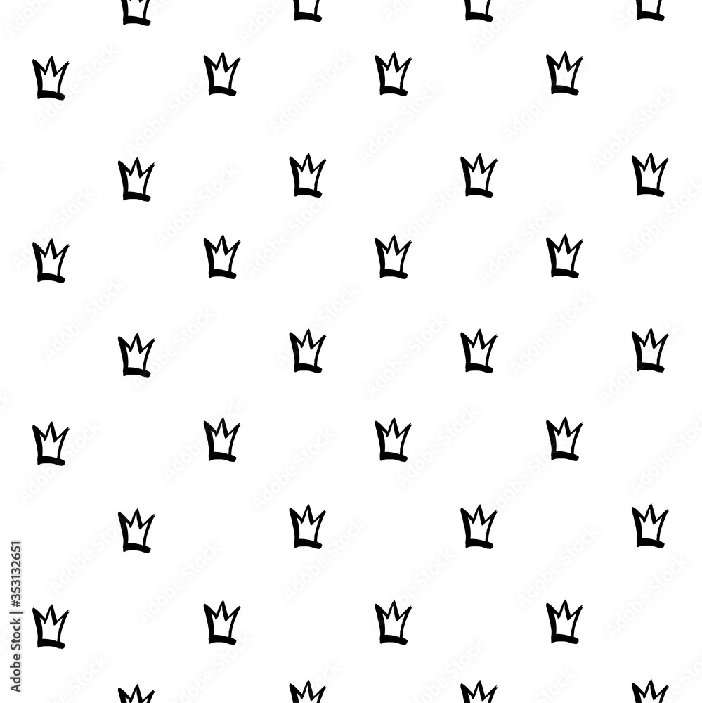 Seamless pattern from brush strokes crowns on white background Seamless pattern from brush strokes crowns on white background