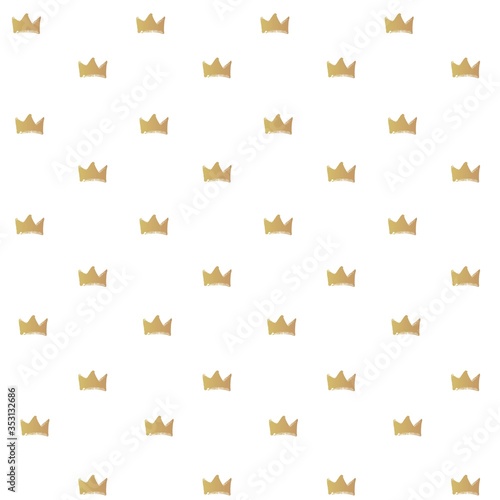 Seamless pattern from golden brush strokes crowns shape on white background