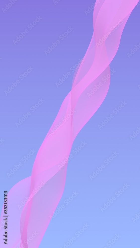 Pink wave on blue sky abstract background. Fluttering pink scarf. Waving on wind pink fabric. Vertical orientation. 3D illustration Pink wave on blue sky abstract background. Fluttering pink scarf. Waving on wind pink fabric. Vertical orientation. 3D illustration