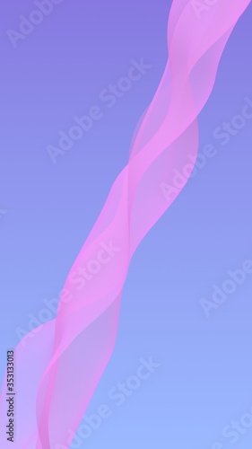 Fototapeta Naklejka Na Ścianę i Meble -  Pink wave on blue sky abstract background. Fluttering pink scarf. Waving on wind pink fabric. Vertical orientation. 3D illustration
