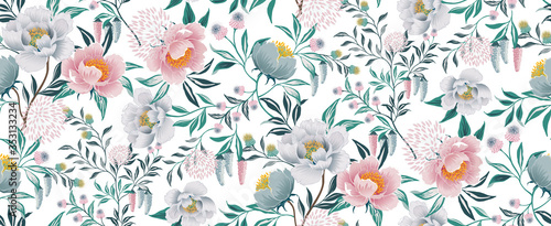 Vector illustration of seamless floral pattern in spring for Wedding, anniversary, birthday and party. Design for banner, poster, card, invitation and scrapbook 