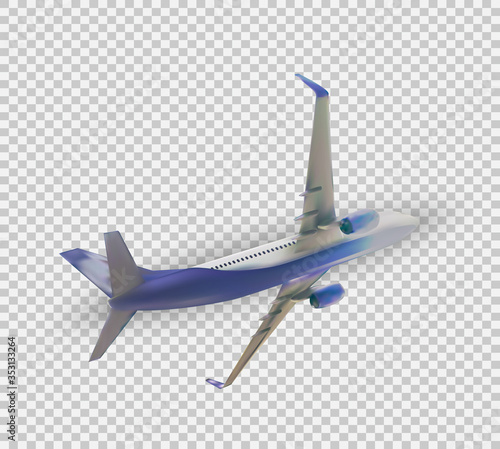Naturalistic 3D passenger plane flying on transparent background. Vector illu...