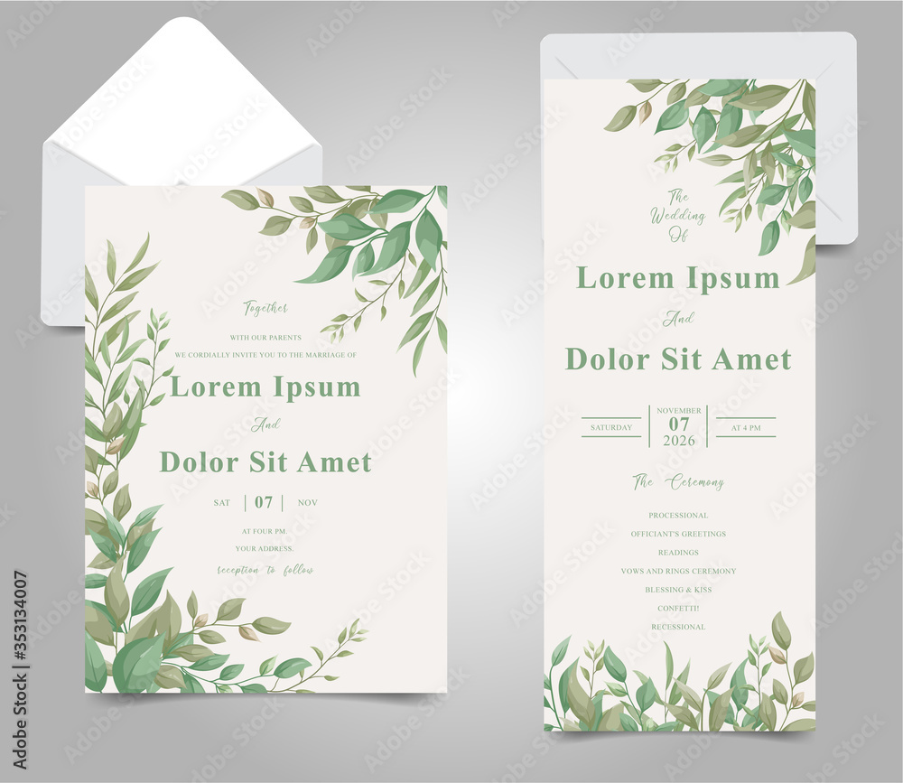Greenery Floral Frame Wedding Invitation Card Template