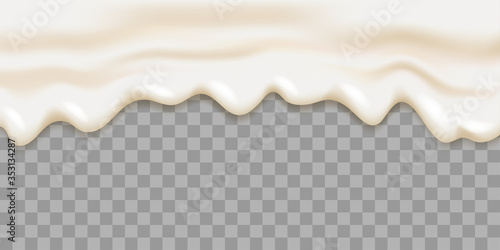 Liquid yogurt or cream flowing on transparent background. Yogurt realistic texture.