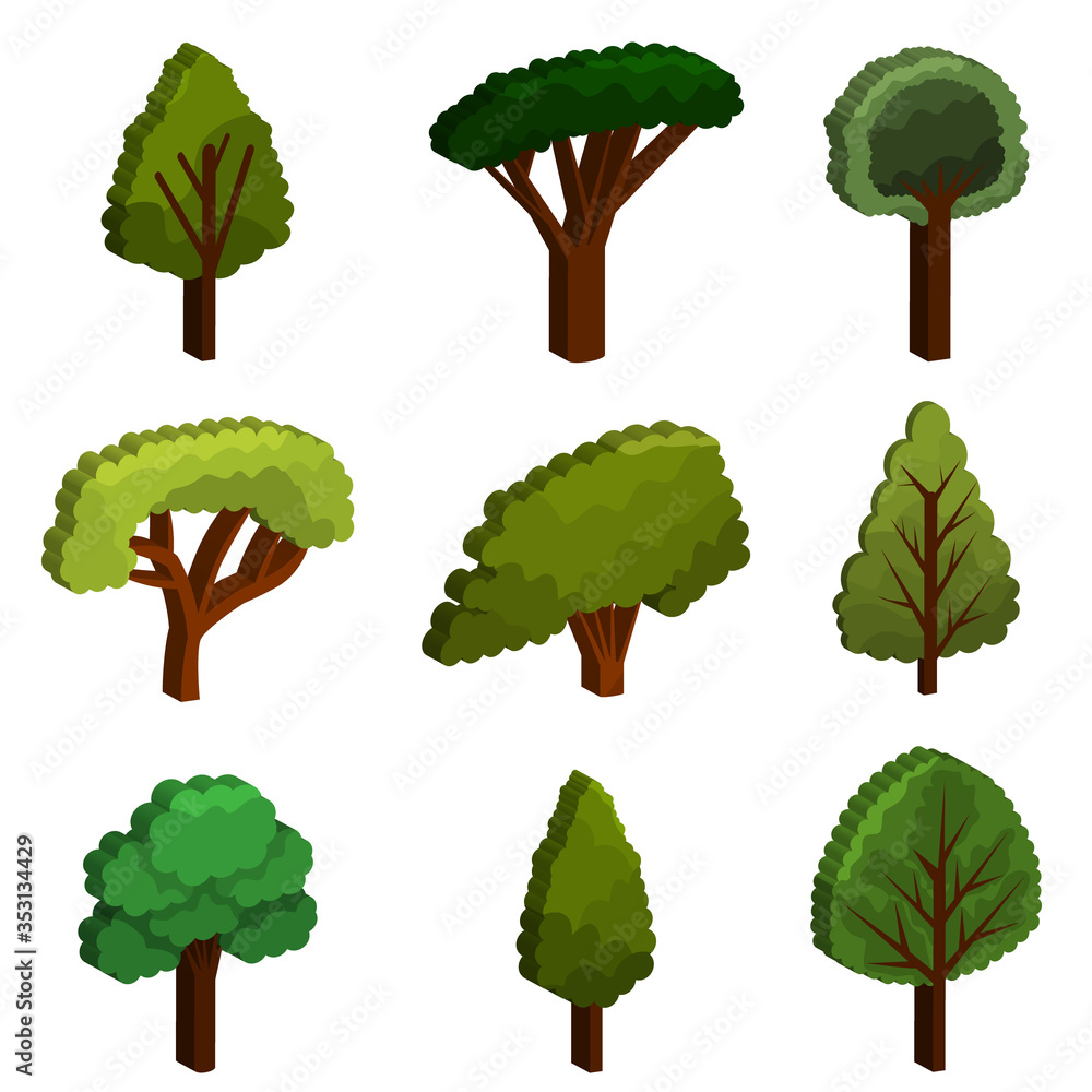 Fototapeta premium vector, isolated, trees set 3d