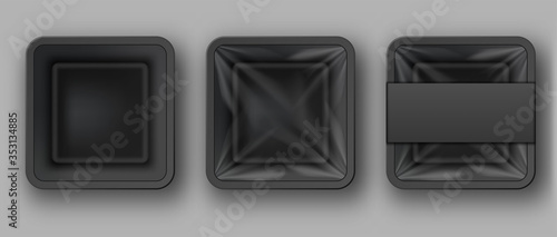 Vector set empty black plastic food containers.