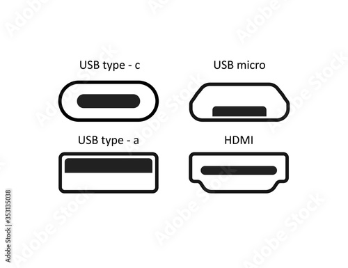 Simple line isolated vector icon set ports usb in flat.